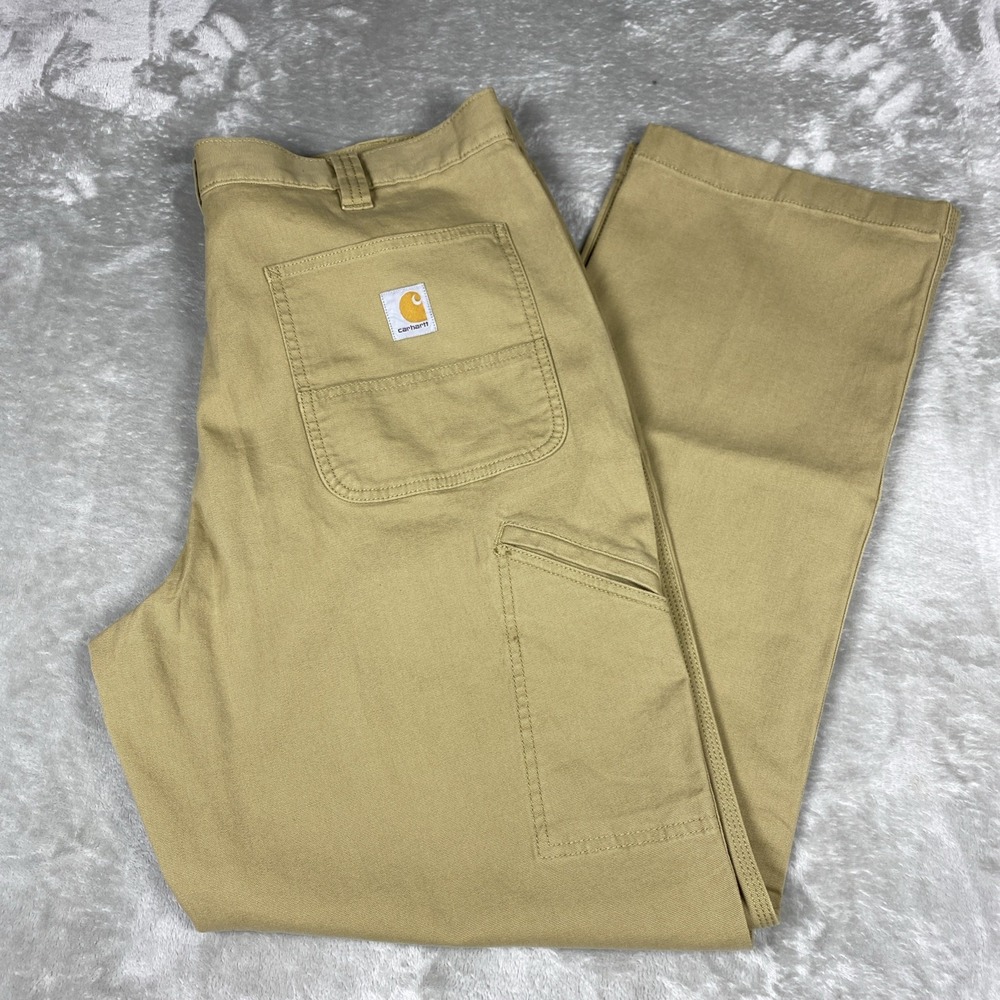 Carhartt Rugged Flex Relaxed Fit Canvas Pants Mens 38x32 Beige Work 102291-253